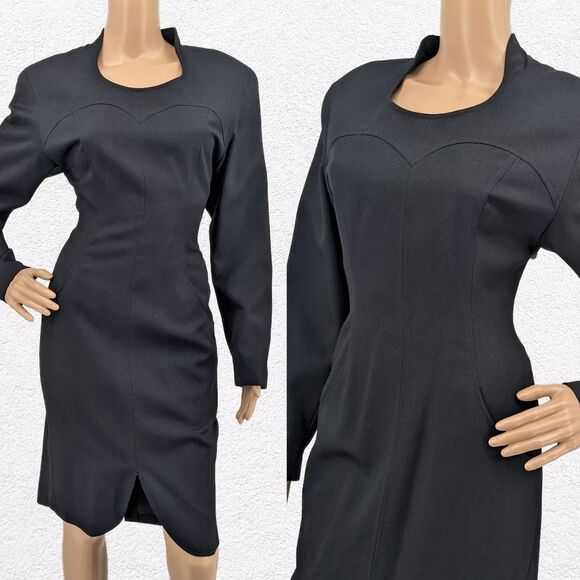 Vintage 80s/90s PSI by Alvin Bell Dress LBD Black Fitted Pockets Cocktail Size 8 - Picture 1 of 12